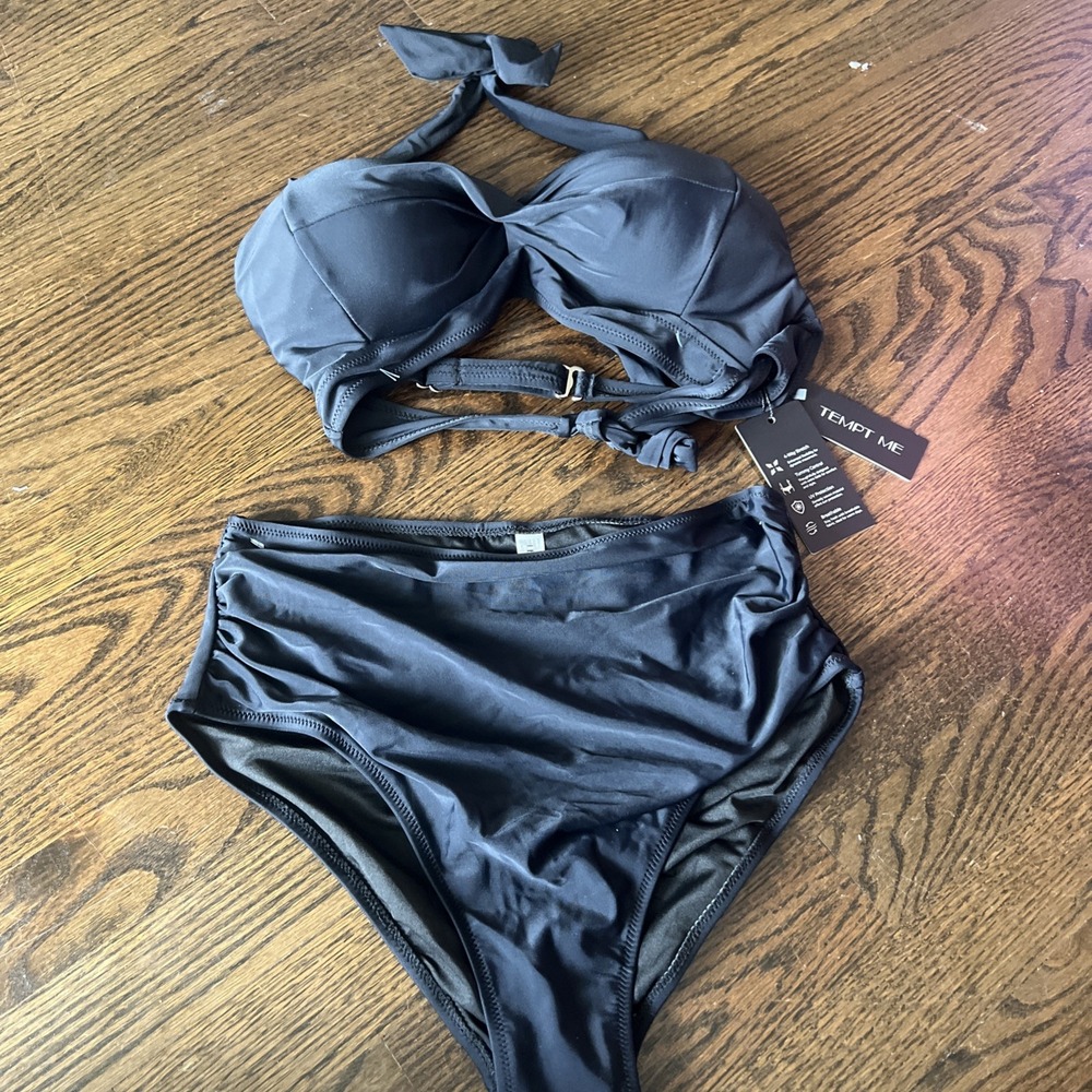 Nwt Tempt Me Black Bikini Swimsuit Two Pcs Tummy Control  Us Size M